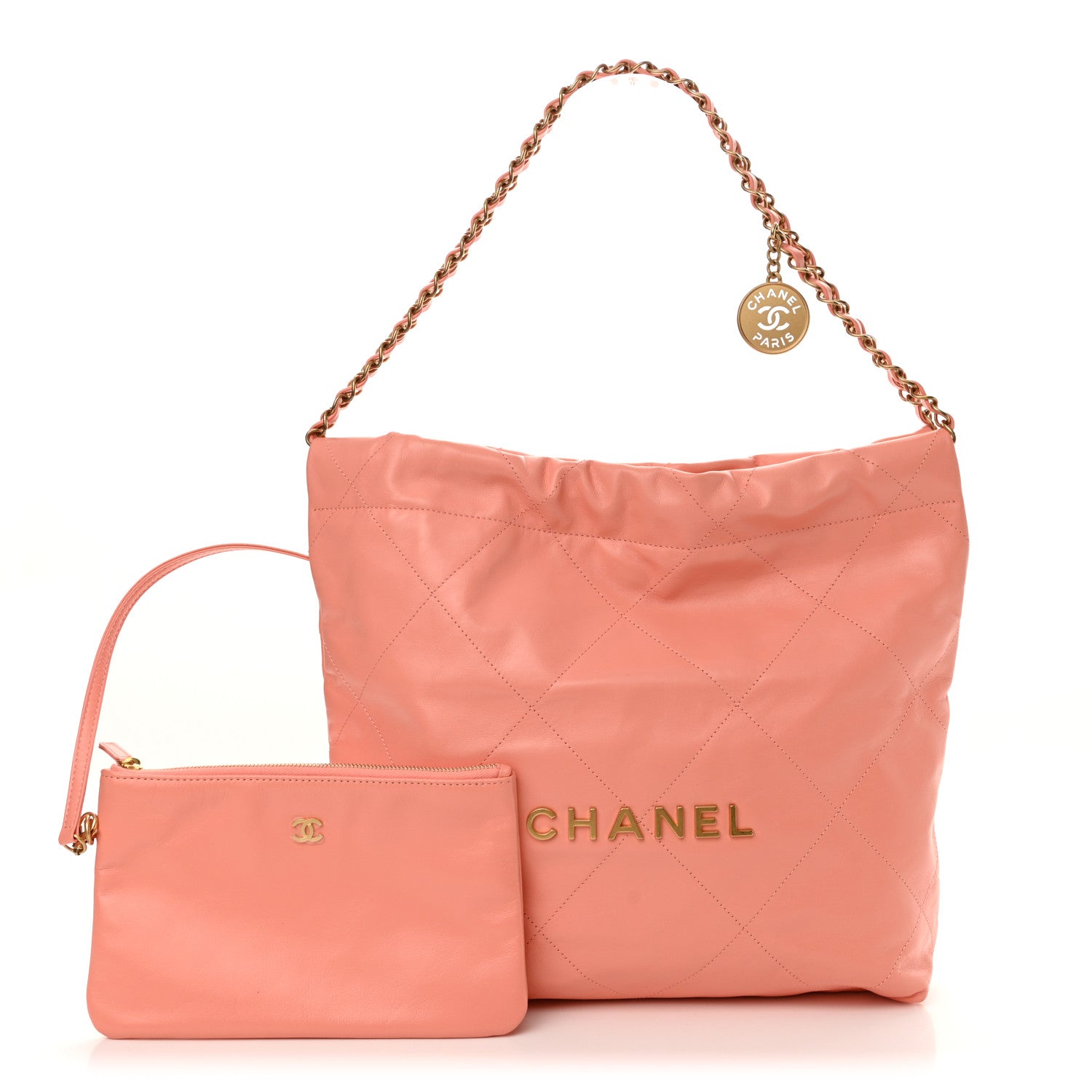 Chanel Shiny Calfskin Quilted Small Chanel 22 Coral Pink 3 of 11