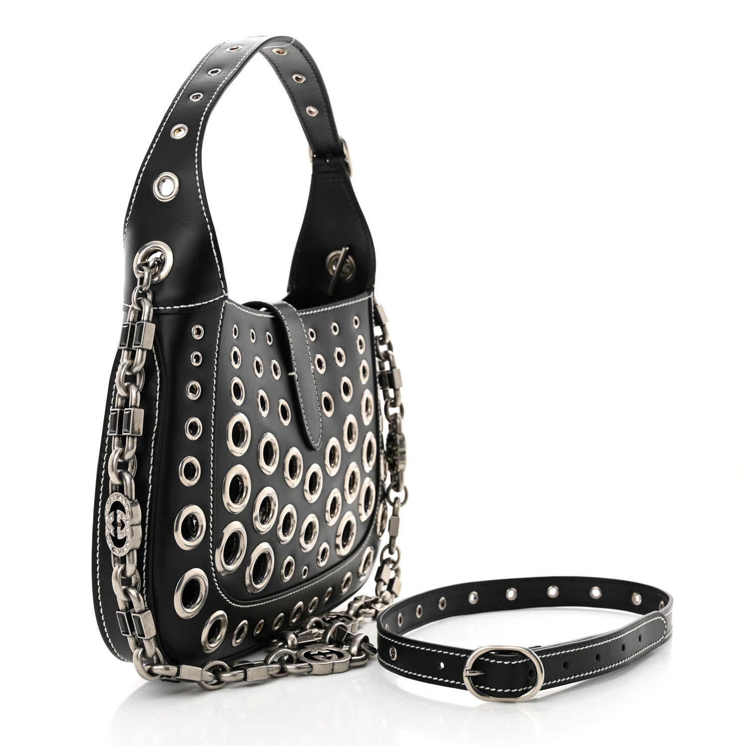Gucci Calfskin Ha Ha Ha Jackie 1961 Eyelet Hobo Black 3 of 13
