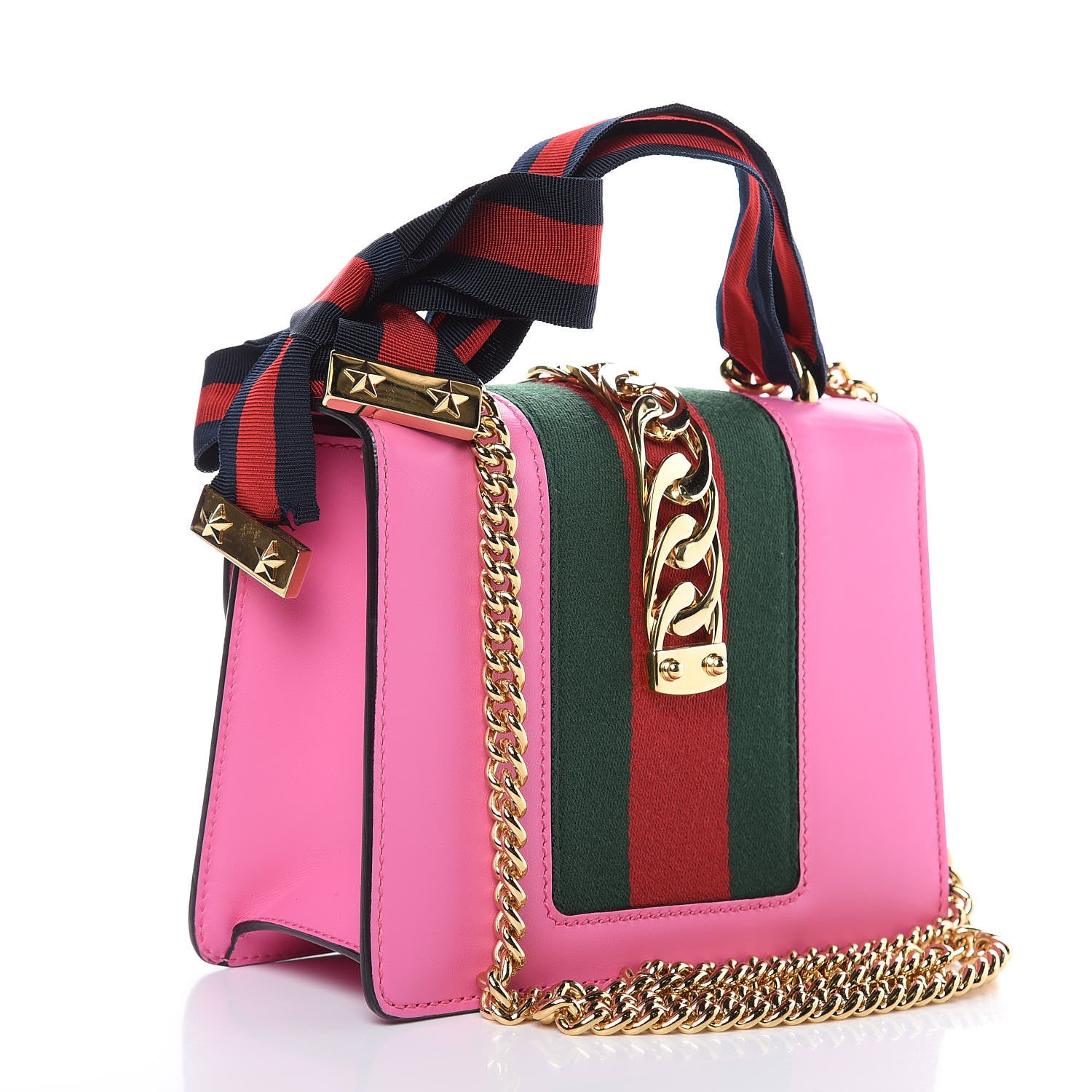 Gucci Vitello Fontanella Web Mini Sylvie Chain Shoulder Bag Pink Tropical Flower 3 of 12