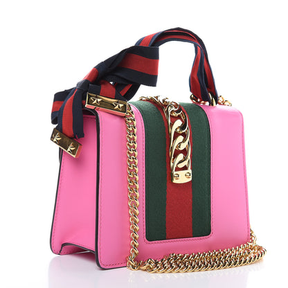Gucci Vitello Fontanella Web Mini Sylvie Chain Shoulder Bag Pink Tropical Flower 3 of 12