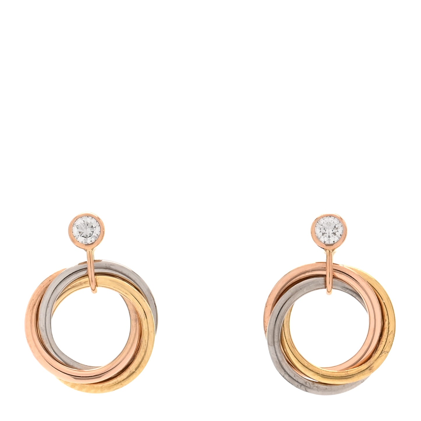 18K Pink Yellow White Gold Diamond Trinity Drop Earrings