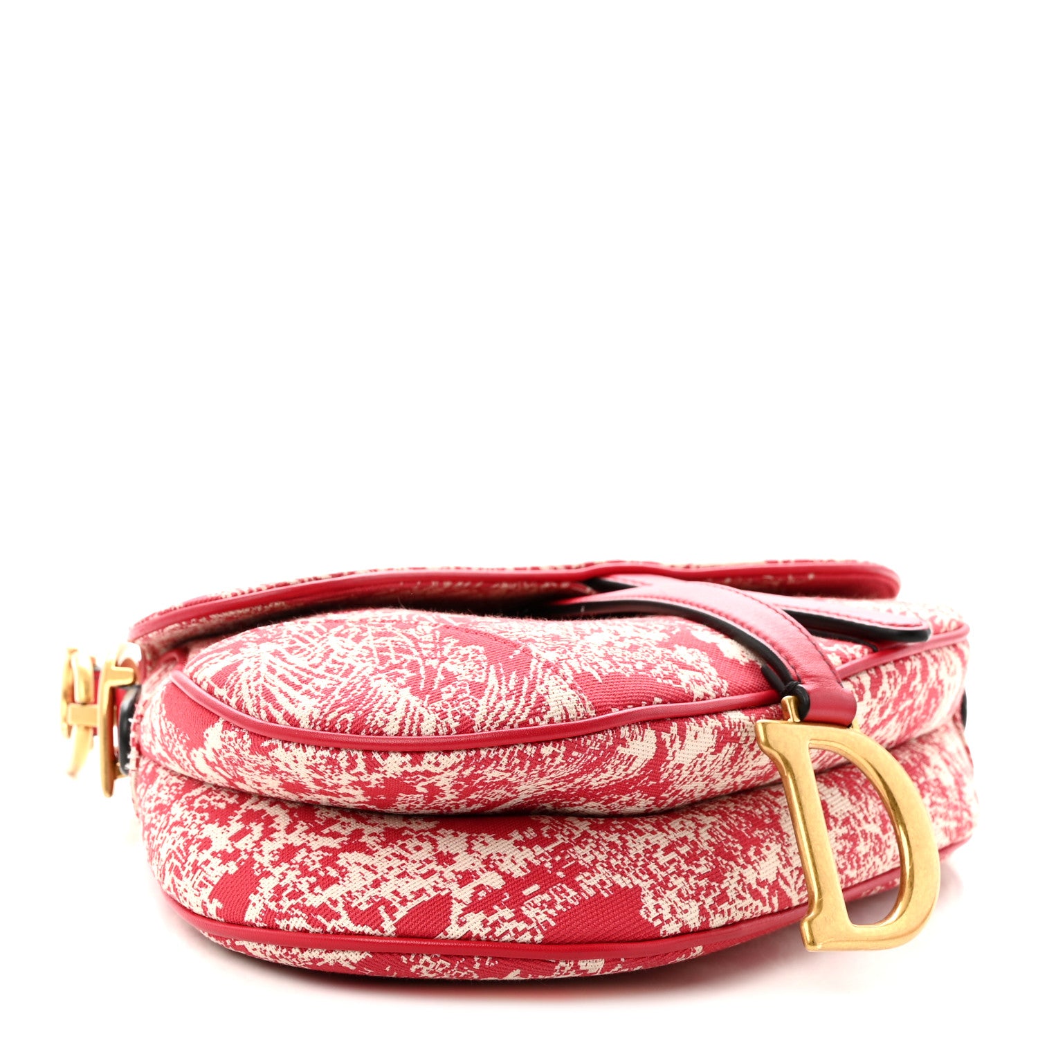 Christian Dior Canvas Reverse Embroidered Toile De Jouy Saddle Bag With Strap Red 4 of 10