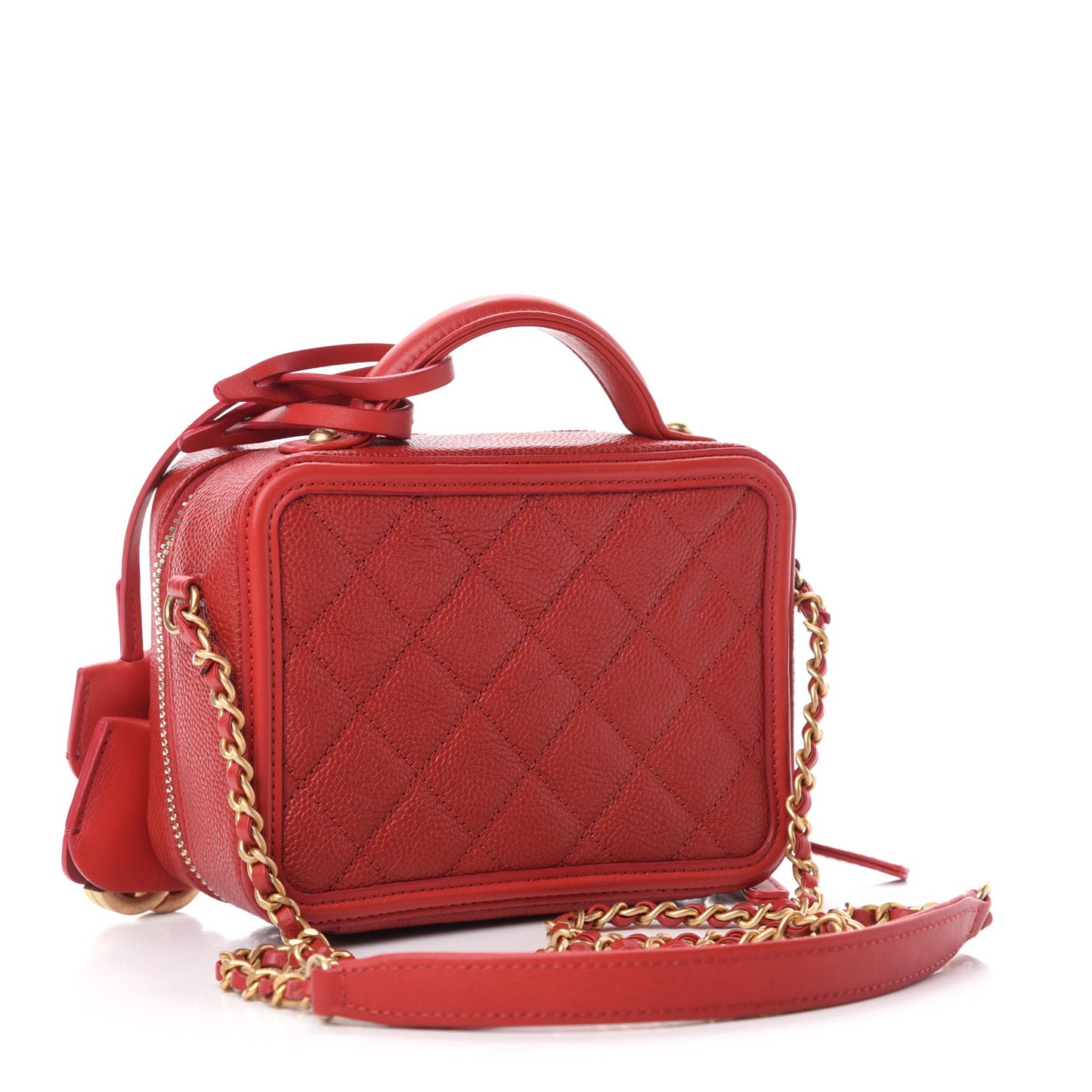 Caviar Quilted Small CC Filigree Vanity Case Red