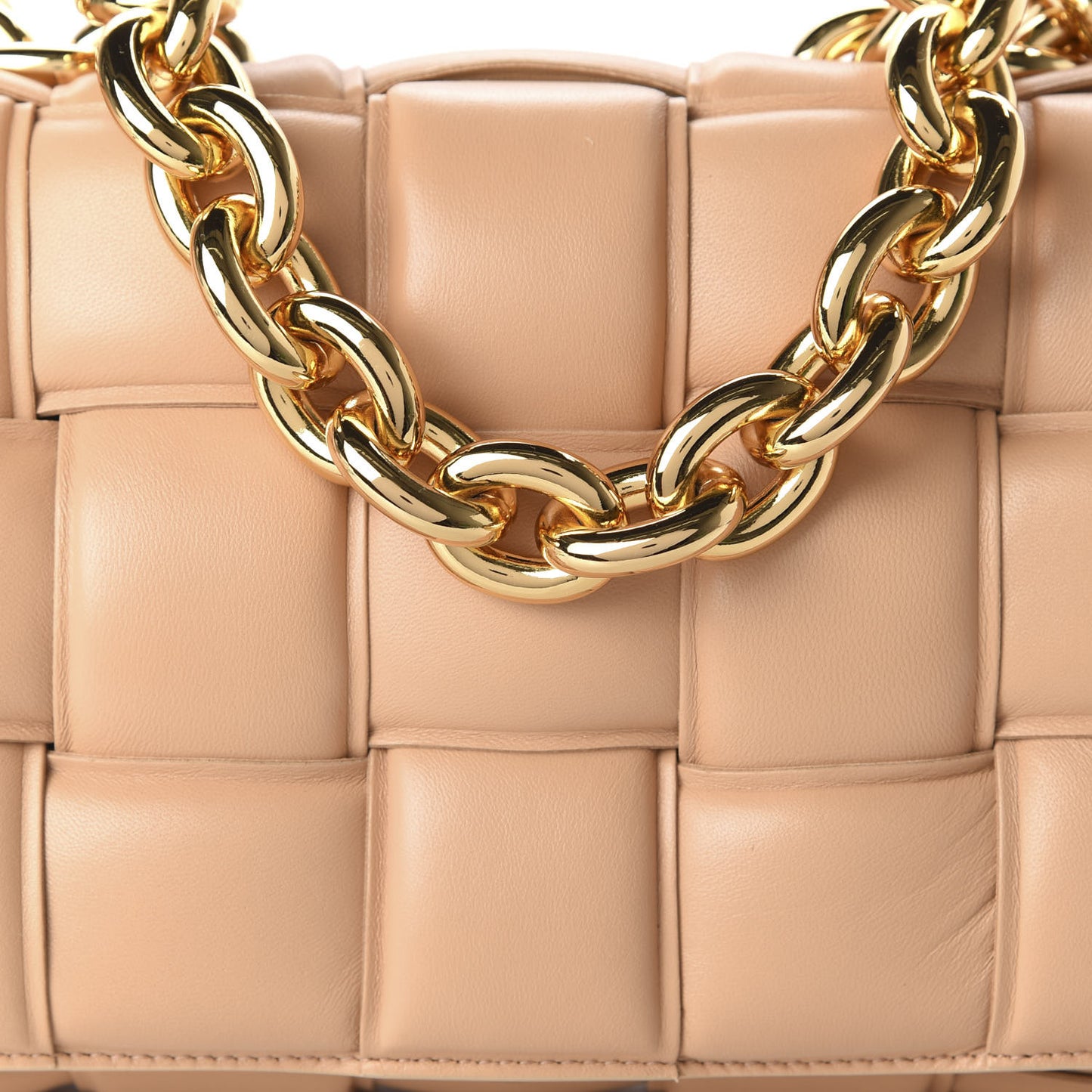 Lambskin Maxi Intreccio Padded Chain Cassette Crossbody Bag Almond