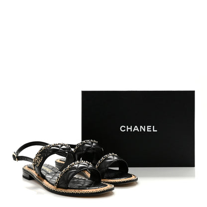Chanel Shiny Lambskin Quilted Chain CC Sandals 39.5 Black 10 of 10
