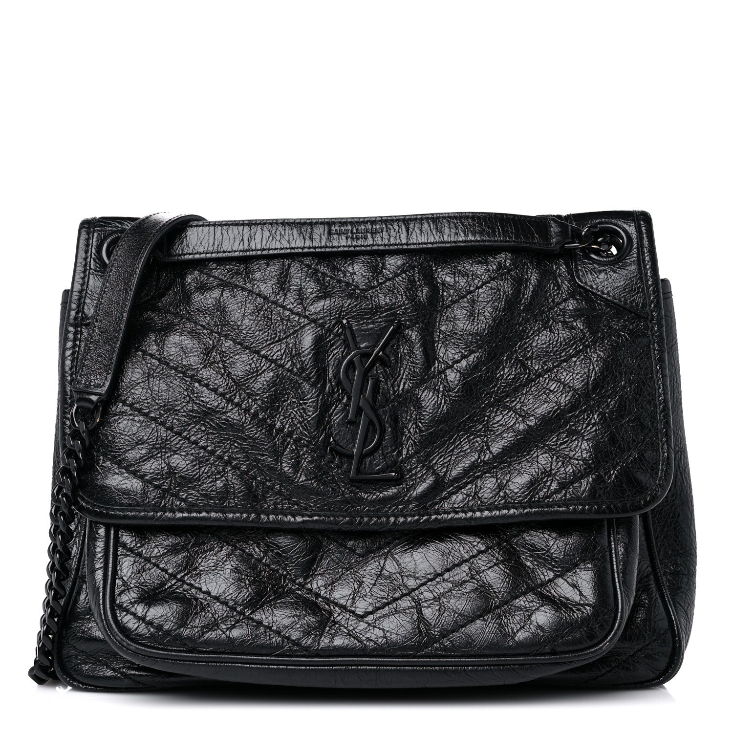 Saint Laurent Crinkled Calfskin Matelasse Monogram Medium Niki Chain Satchel Black 1 of 11