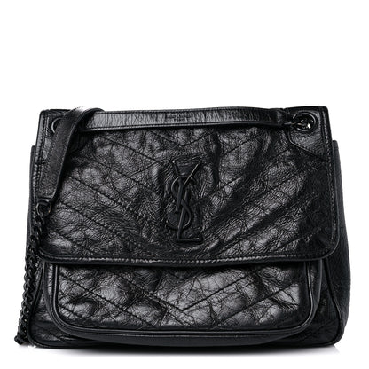 Saint Laurent Crinkled Calfskin Matelasse Monogram Medium Niki Chain Satchel Black 1 of 11