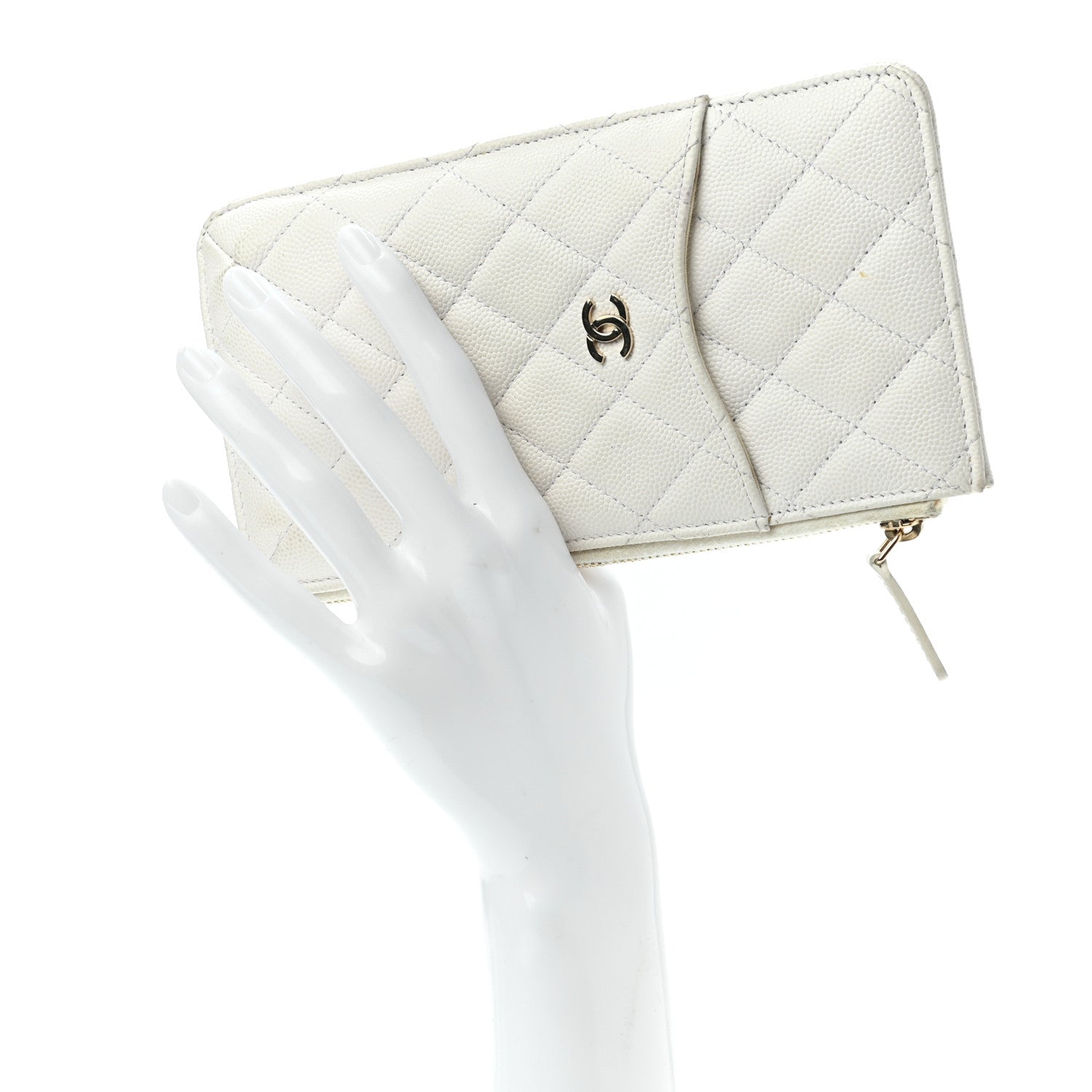 Chanel Caviar Quilted Classic Flat Wallet Pouch White 2 of 17