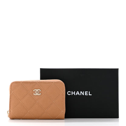 Chanel Caviar Quilted Zip Around Coin Purse Beige 8 of 8