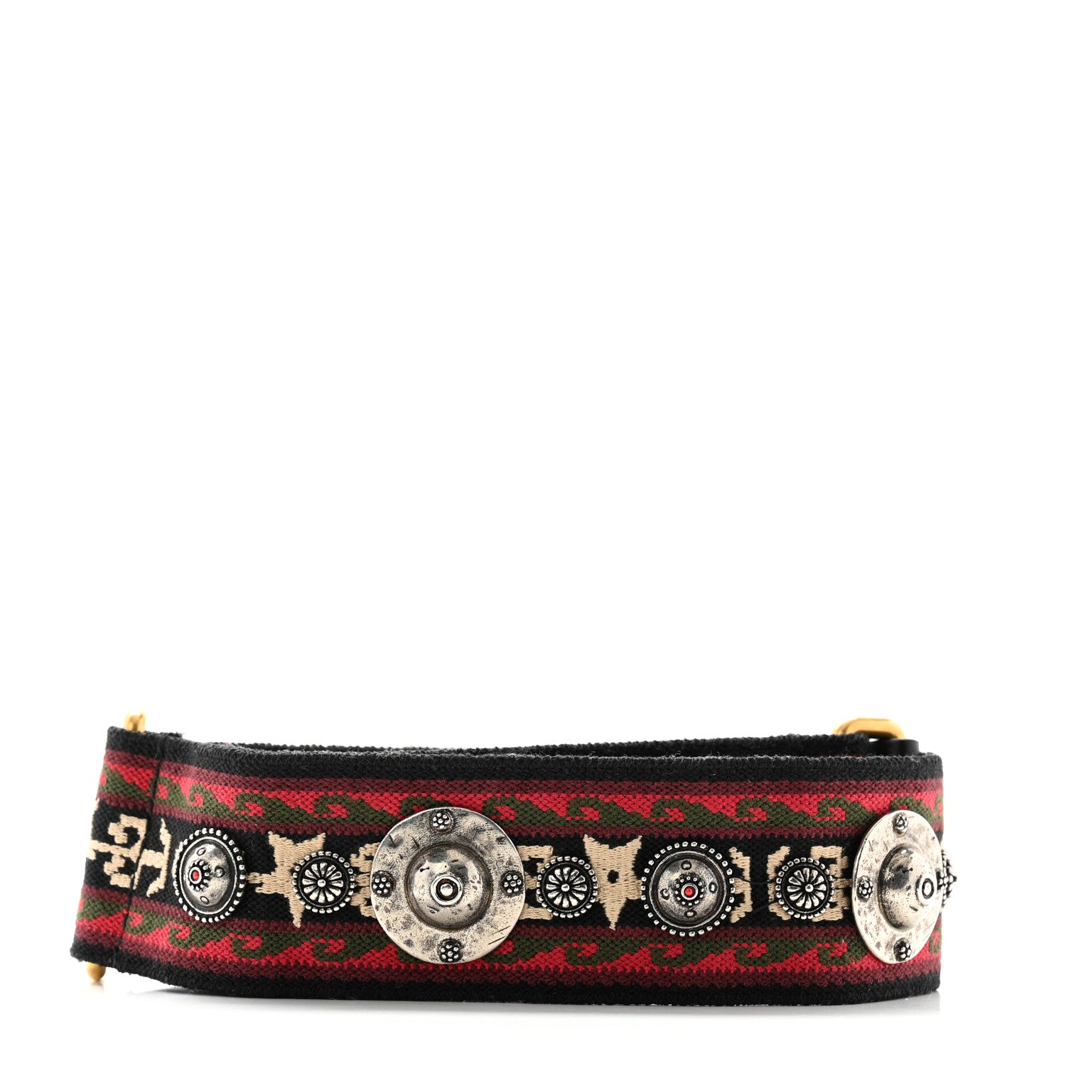 Christian Dior Canvas Embroidered Studded Bohemian Shoulder Strap Red 2 of 5