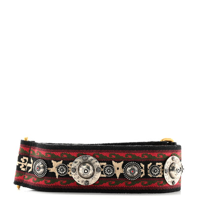 Christian Dior Canvas Embroidered Studded Bohemian Shoulder Strap Red 2 of 5