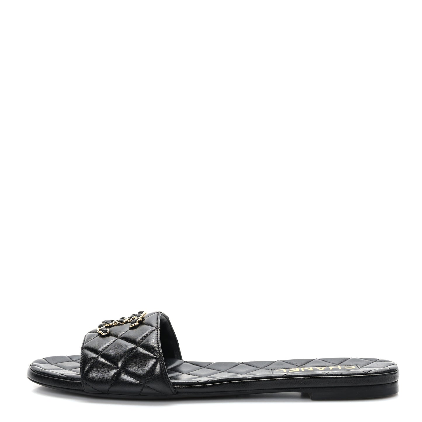 Shiny Goatskin Quilted CC Mules Sandals 40.5 Black