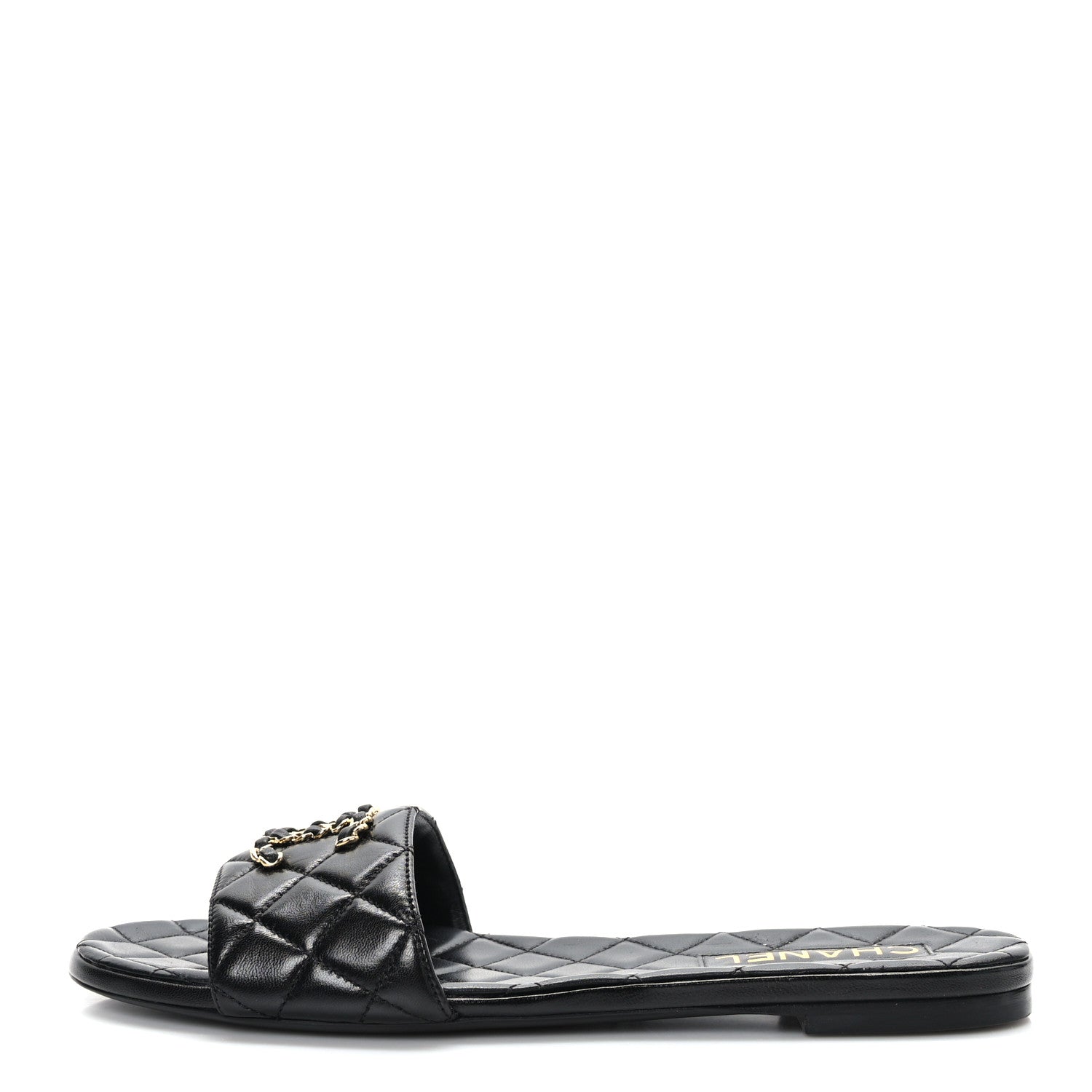 Chanel Shiny Goatskin Quilted CC Mules Sandals 40.5 Black 1 of 8