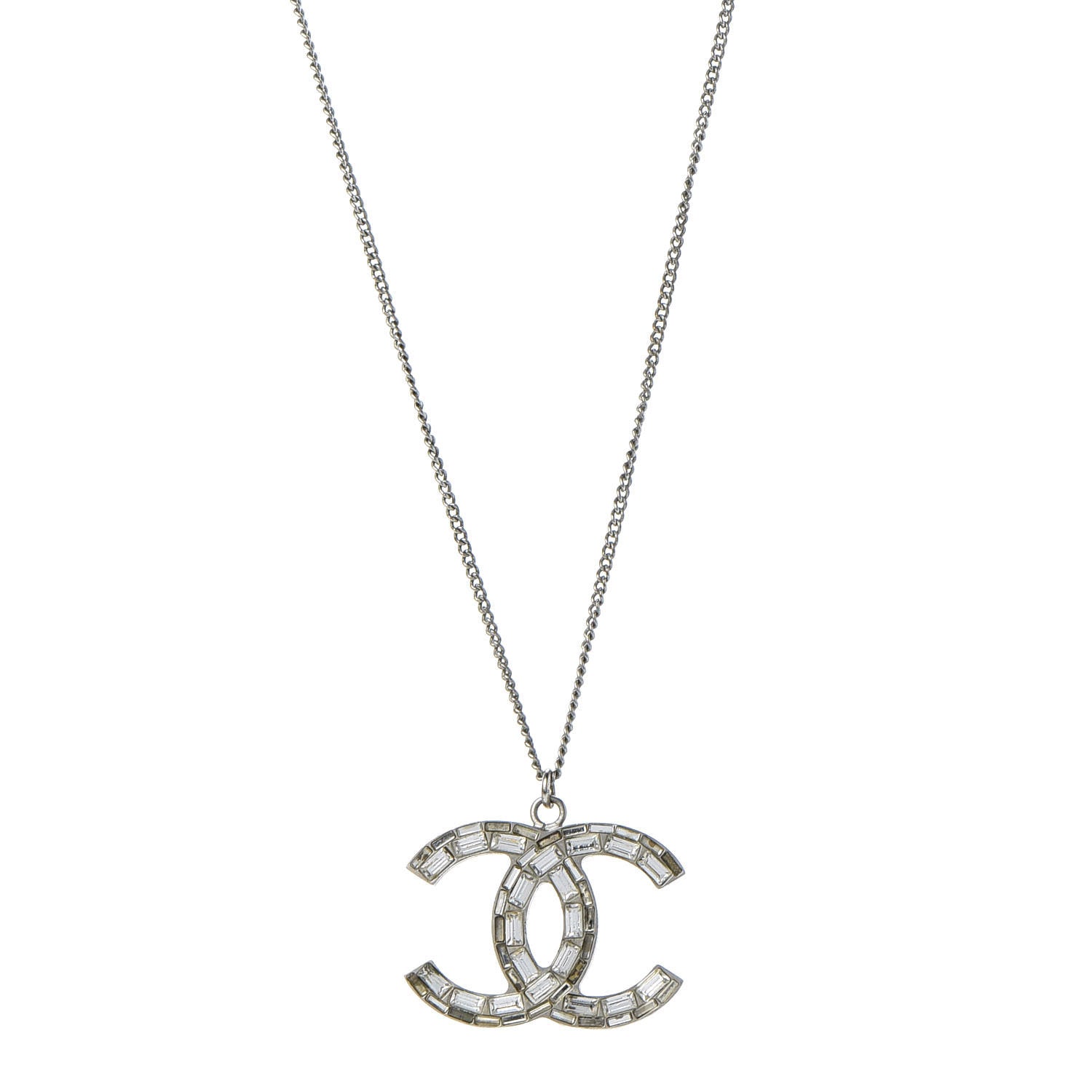 Chanel Baguette Crystal CC Necklace Silver 1 of 7
