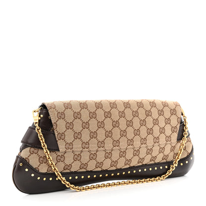 Gucci Monogram Studded Horsebit Clutch Dark Brown 3 of 11