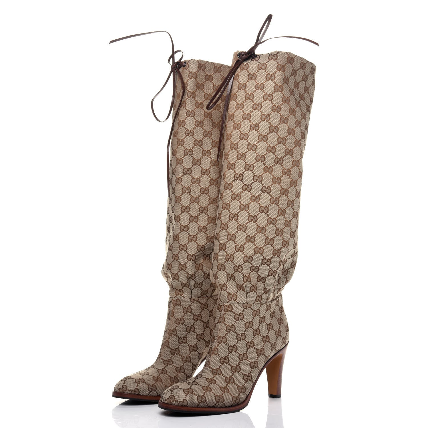 Gucci Monogram Lisa Mid Heel Boots 41 Beige Ebony 3 of 10
