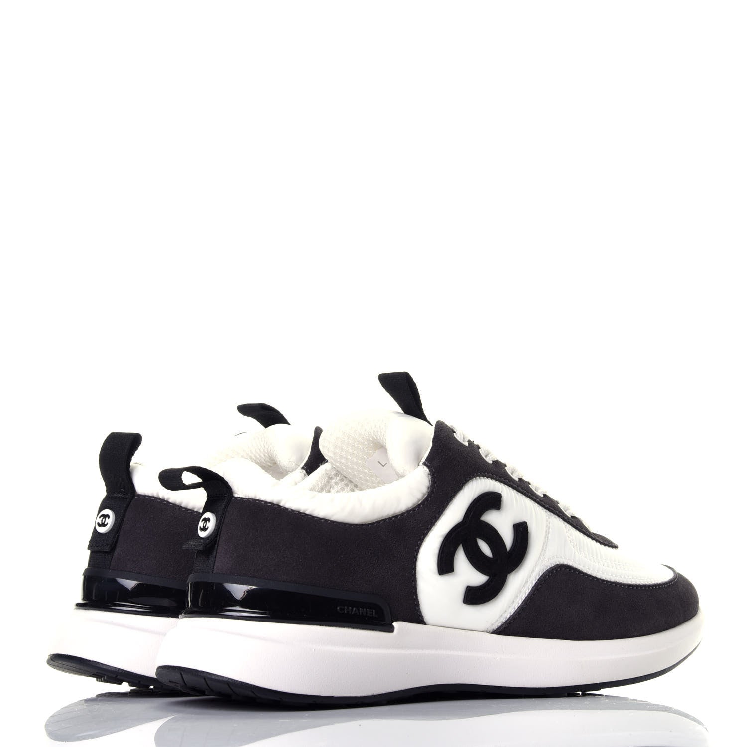 Chanel Nylon Suede Calfskin CC Sneakers 36.5 White Dark Grey 4 of 10