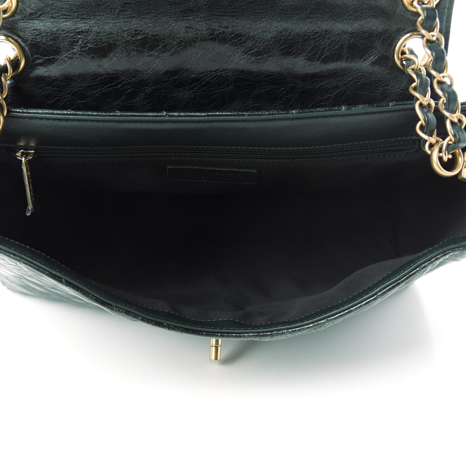 Chanel CHANE Glazed Calfskin Chevron Quilted Large Hampton Flap Dark Green 5 of 11