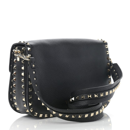 Valentino Garavani Pebbled Calfskin Medium Rockstud Flap Saddle Bag Black 3 of 12