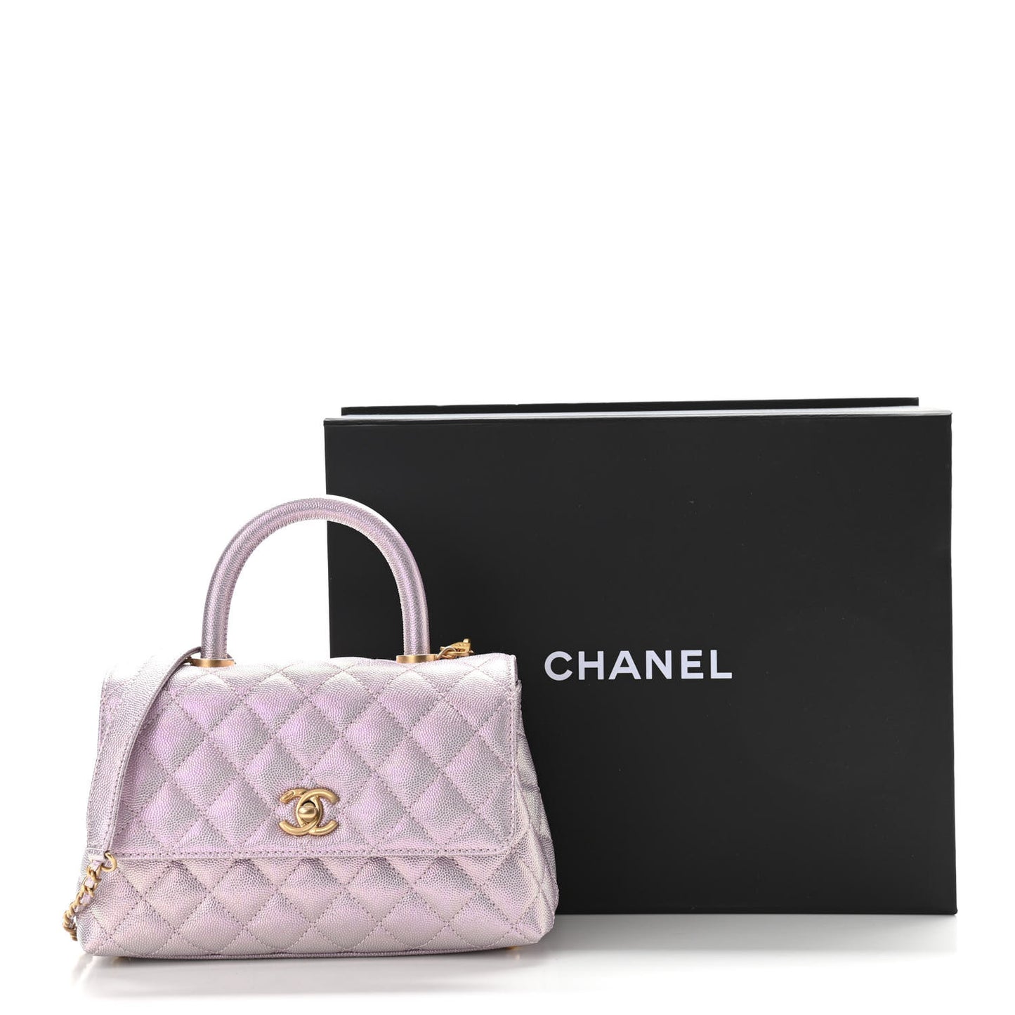 Iridescent Caviar Quilted Mini Coco Handle Flap Light Pink