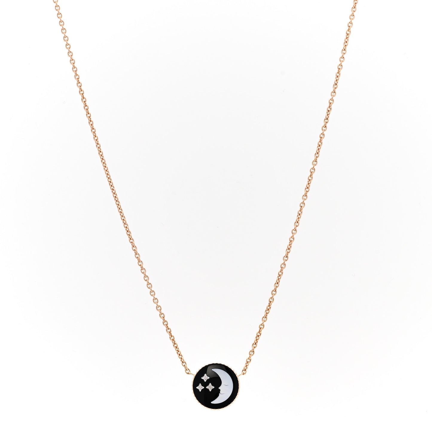 18K Yellow White Gold Diamond Black Onyx Mother of Pearl Rose Celeste Pendant Necklace