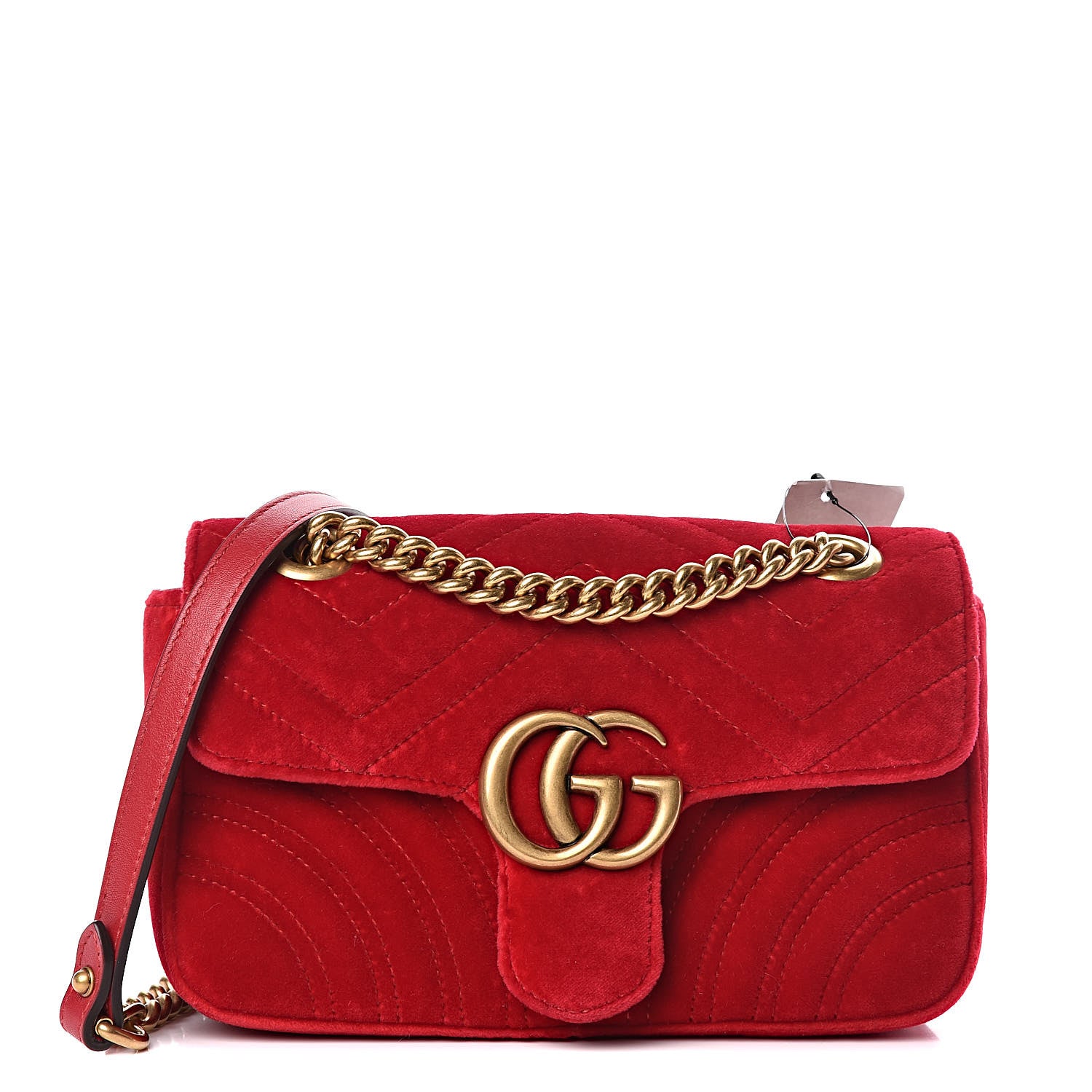Gucci Velvet Matelasse Mini GG Marmont Shoulder Bag Hibiscus Red 1 of 10