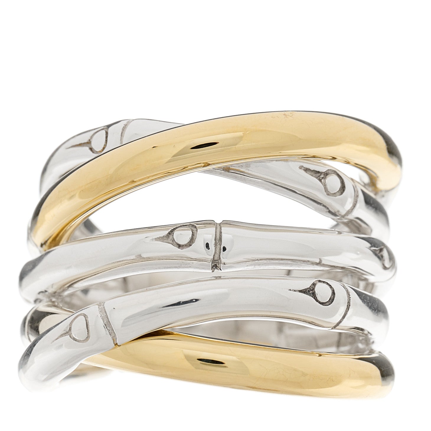 John Hardy Sterling Silver 18K Yellow Gold Crossover 5 Row Bamboo Ring 55 7.25 1 of 4