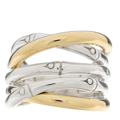John Hardy Sterling Silver 18K Yellow Gold Crossover 5 Row Bamboo Ring 55 7.25 1 of 4