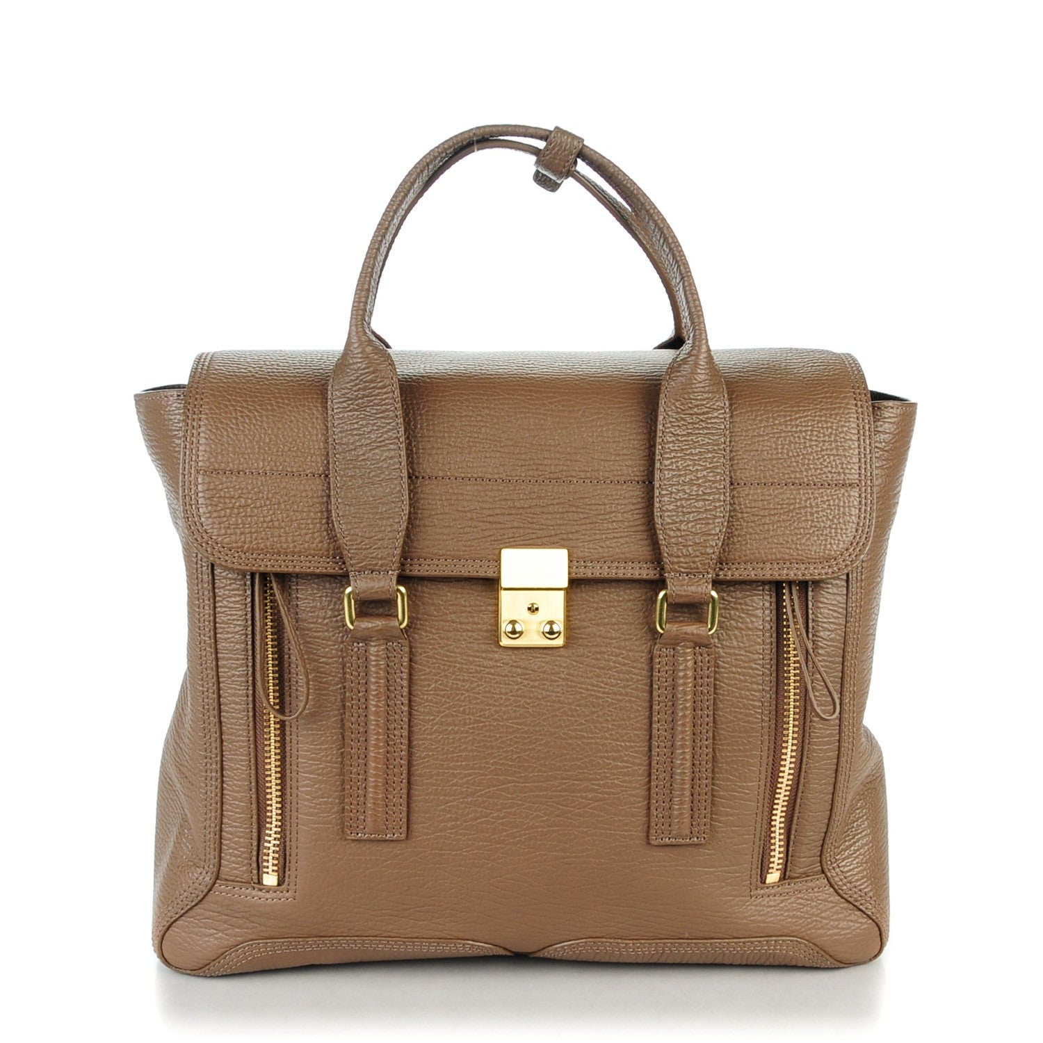 3.1 Phillip Lim 3.1 Textured Calfskin Large Pashli Satchel Taupe 1 of 8