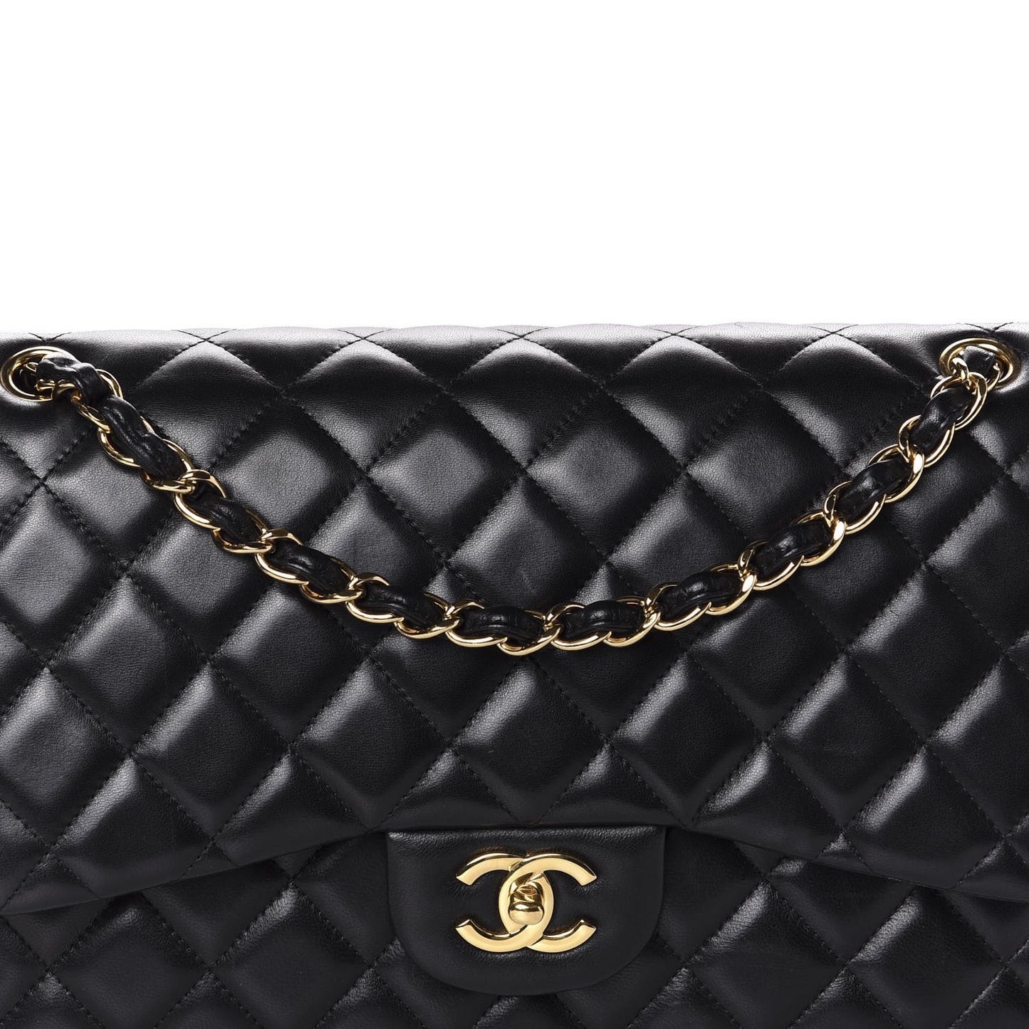 Lambskin Quilted Jumbo Double Flap Black