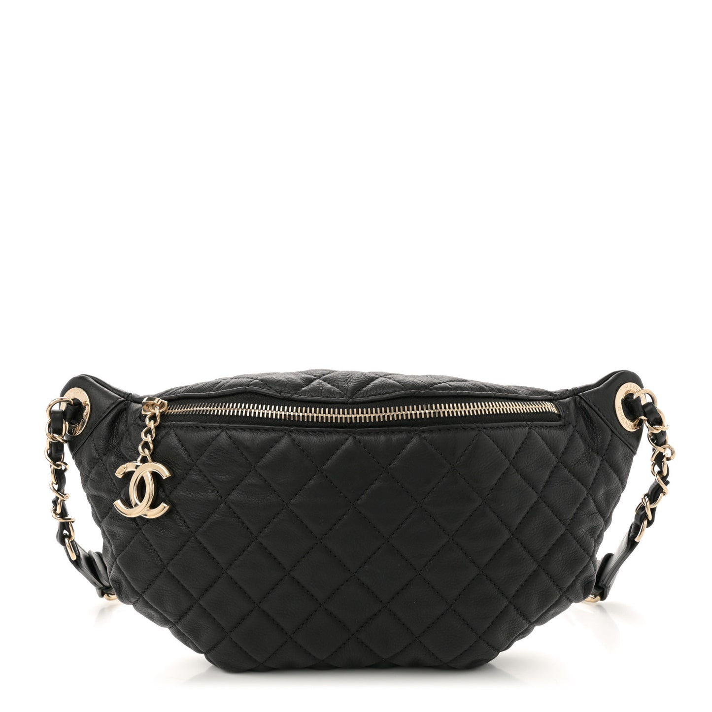 Calfskin Quilted Banane Waist Bag Fanny Pack Black