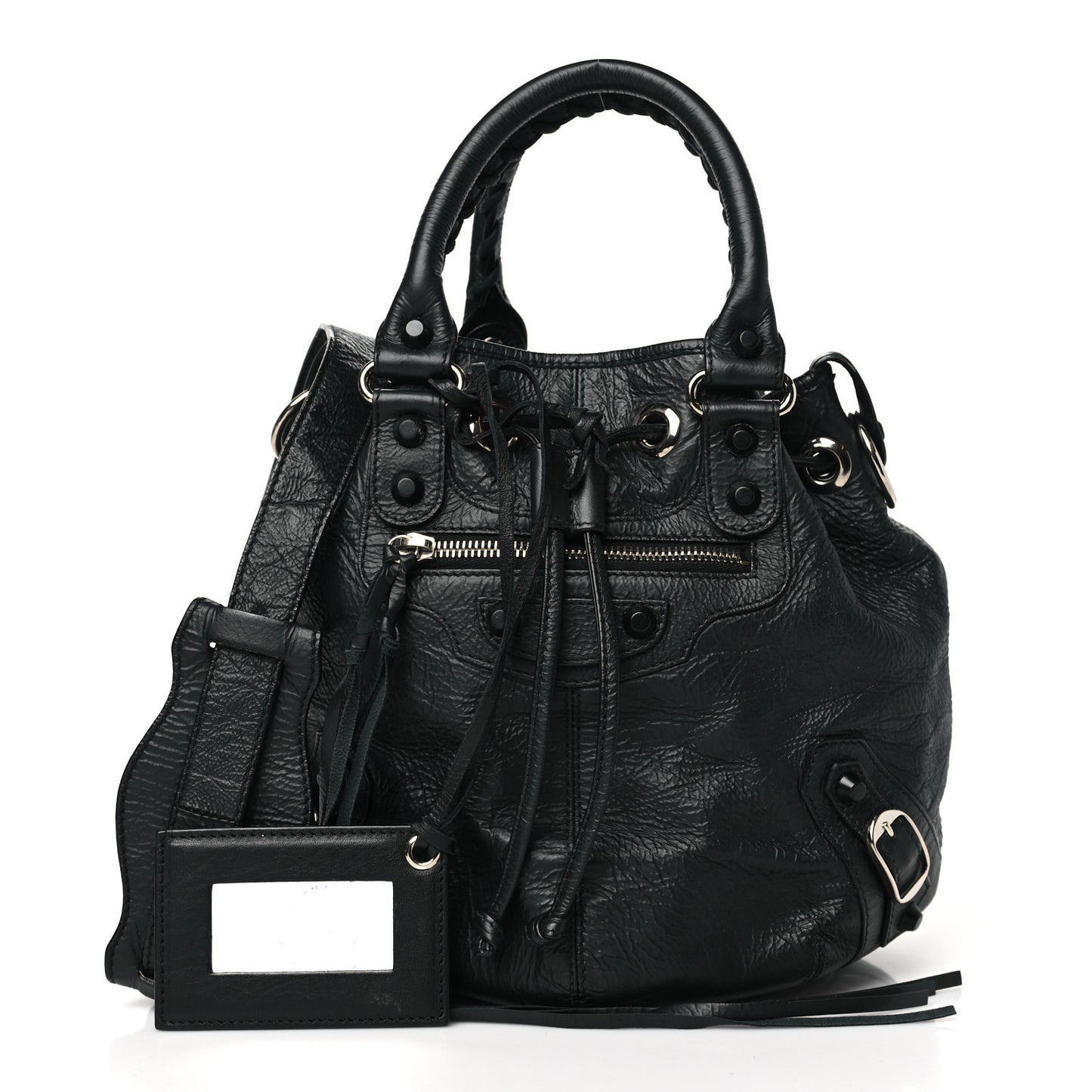 Matte Goatskin Rubber Covered Classic Hardware Mini Pompon Black