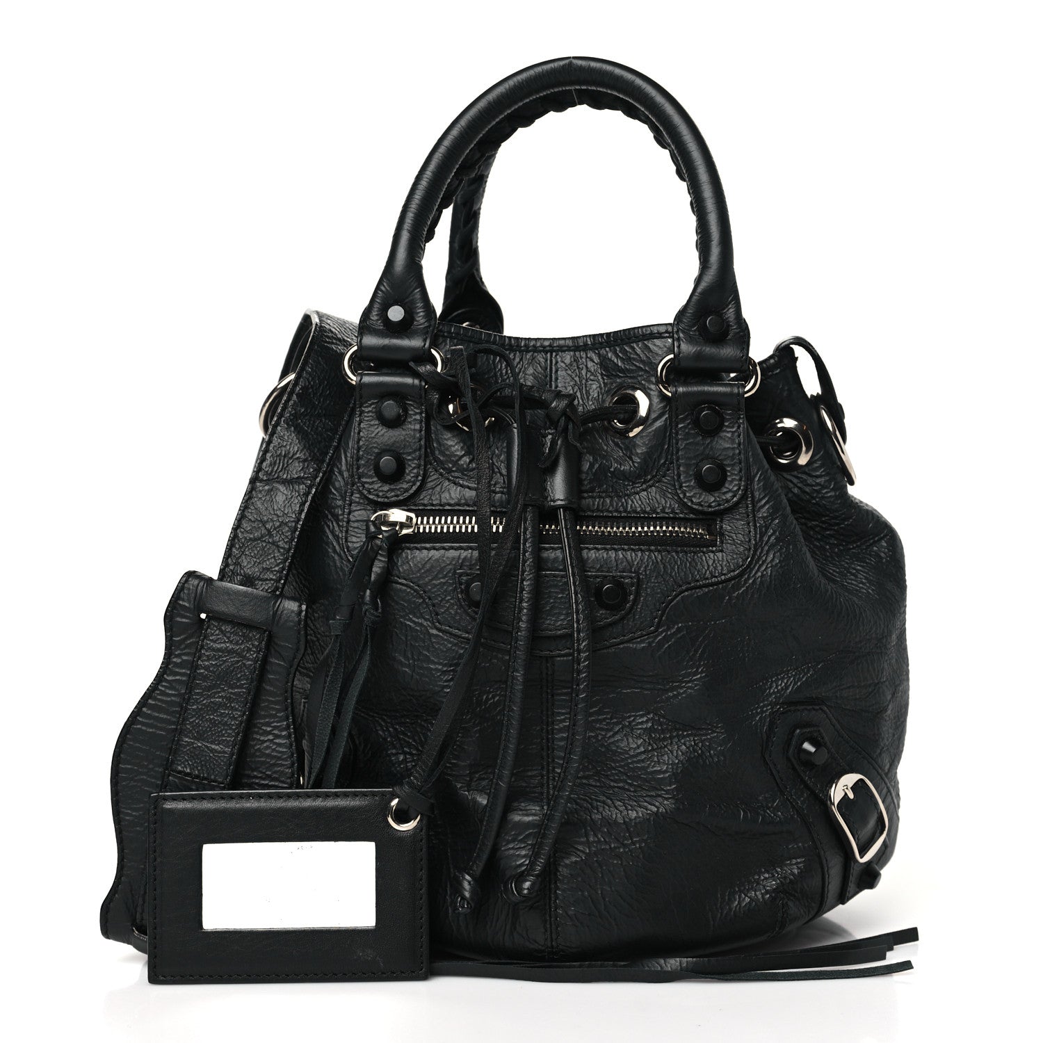 Balenciaga Matte Goatskin Rubber Covered Classic Hardware Mini Pompon Black 3 of 12