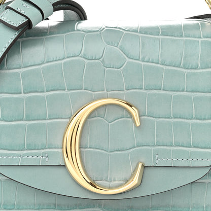 Chloe Calfskin Crocodile Embossed Mini C Double Carry Faded Blue 7 of 9