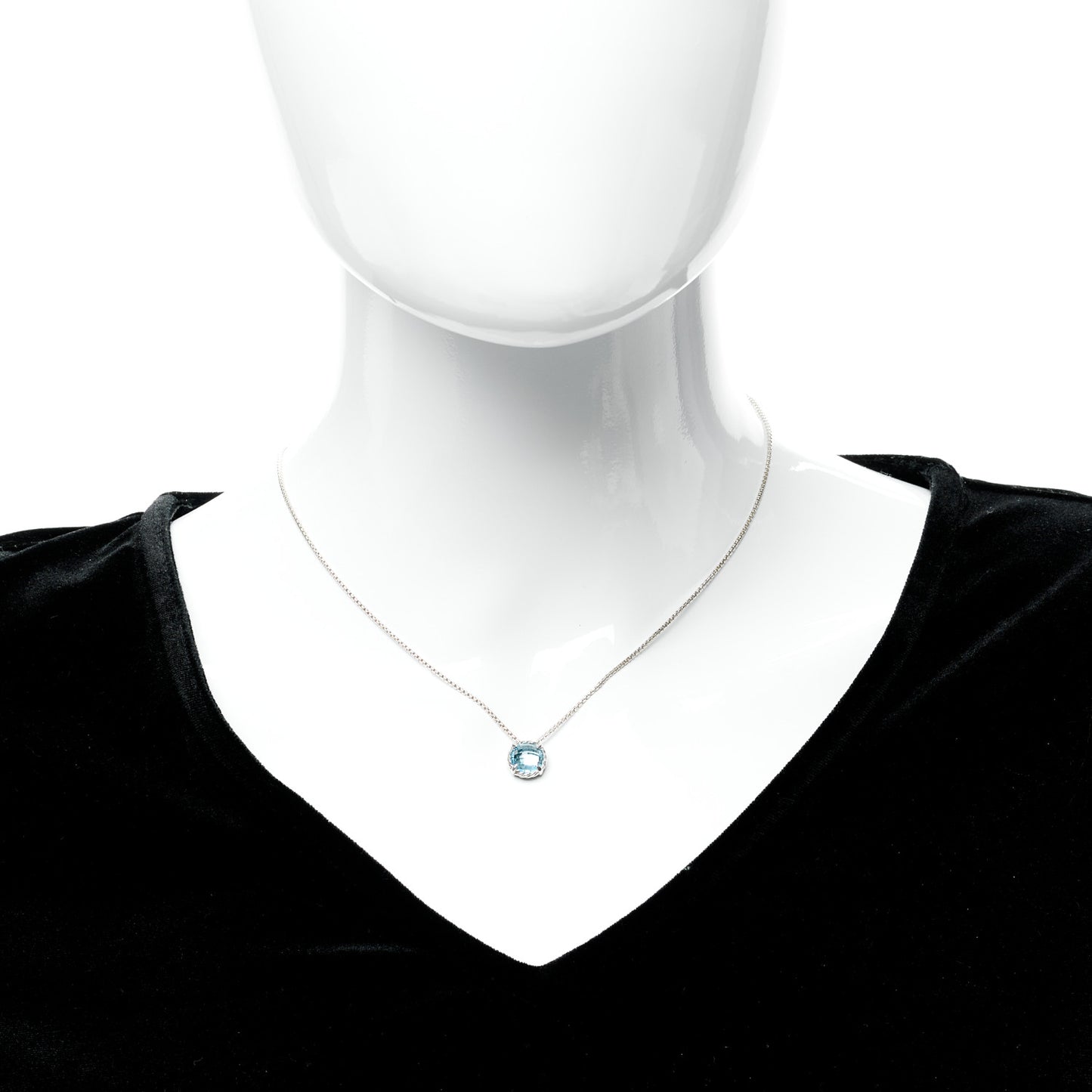 Sterling Silver Blue Topaz 8mm Chatelaine Pendant Necklace