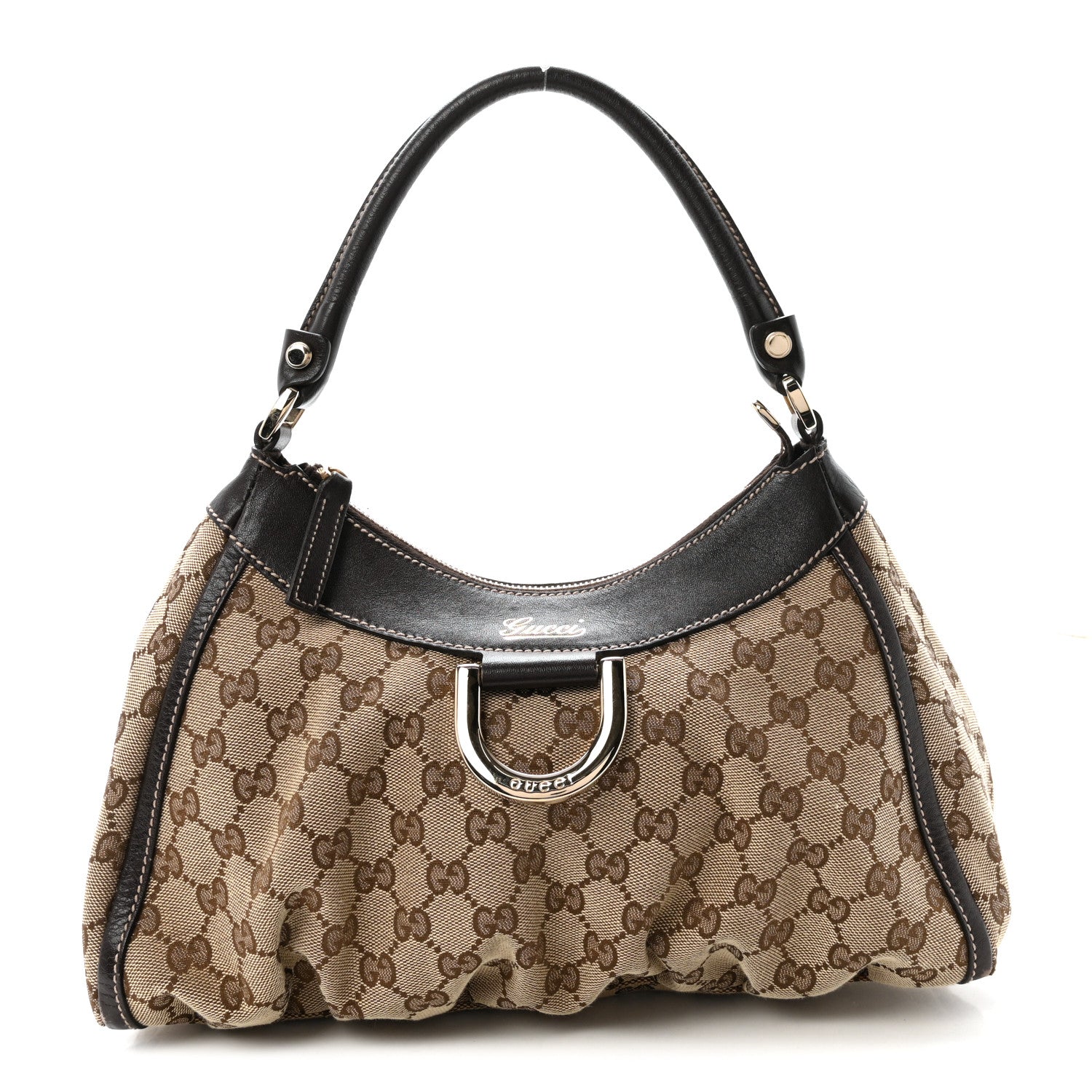 Gucci Monogram Medium D Gold Ring Hobo Dark Brown 1 of 10