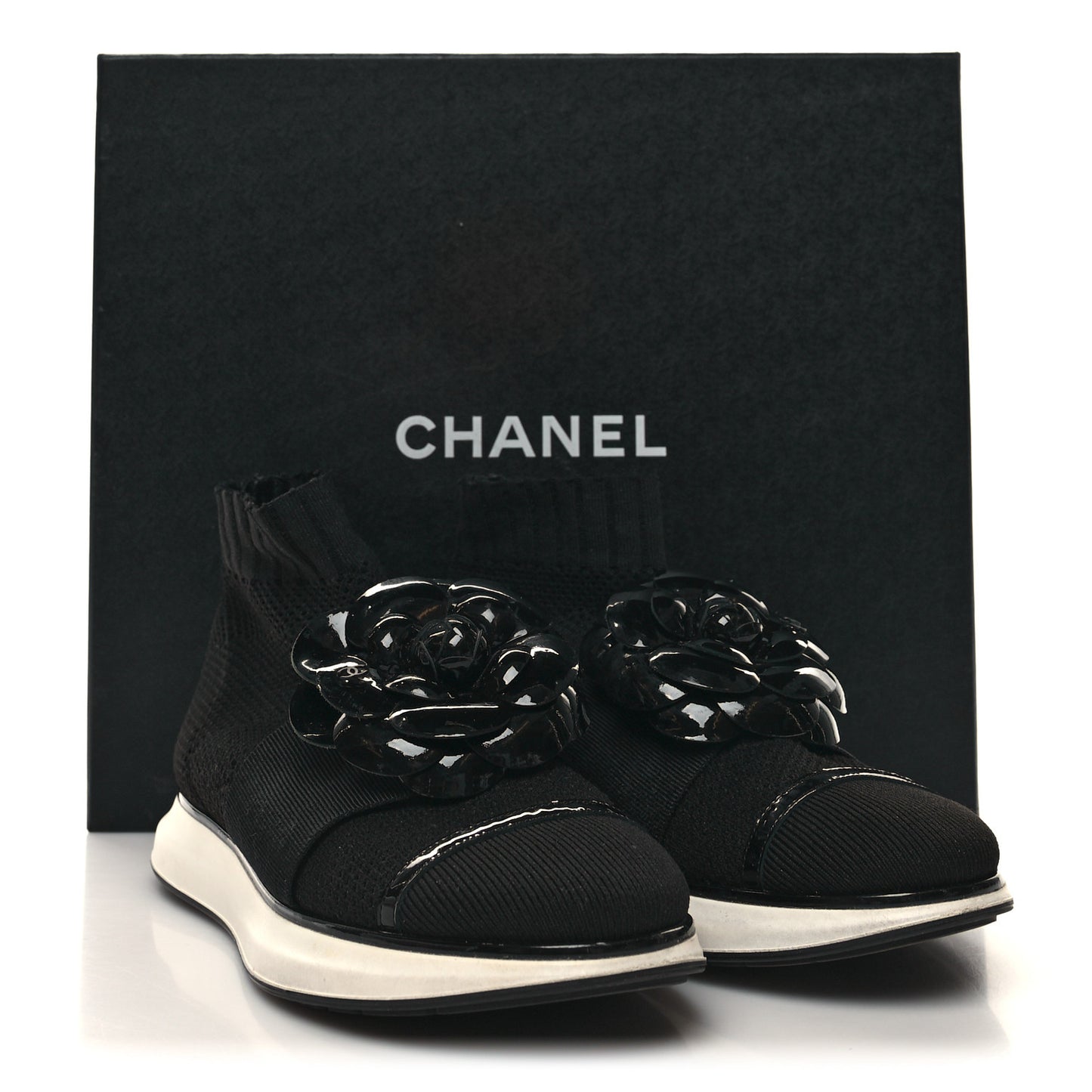 Knit Patent Calfskin Womens High Top Camellia Sneakers 36 Black
