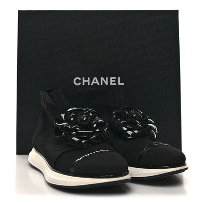 Chanel Knit Patent Calfskin Womens High Top Camellia Sneakers 36 Black 8 of 8