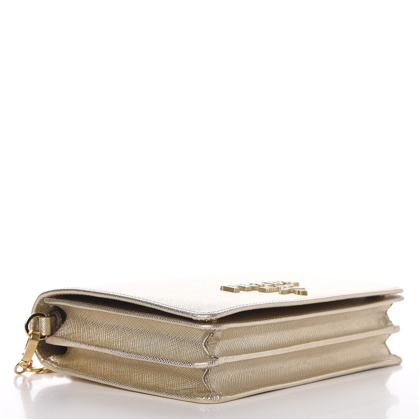 Metallic Saffiano Lux Chain Wallet Pirite