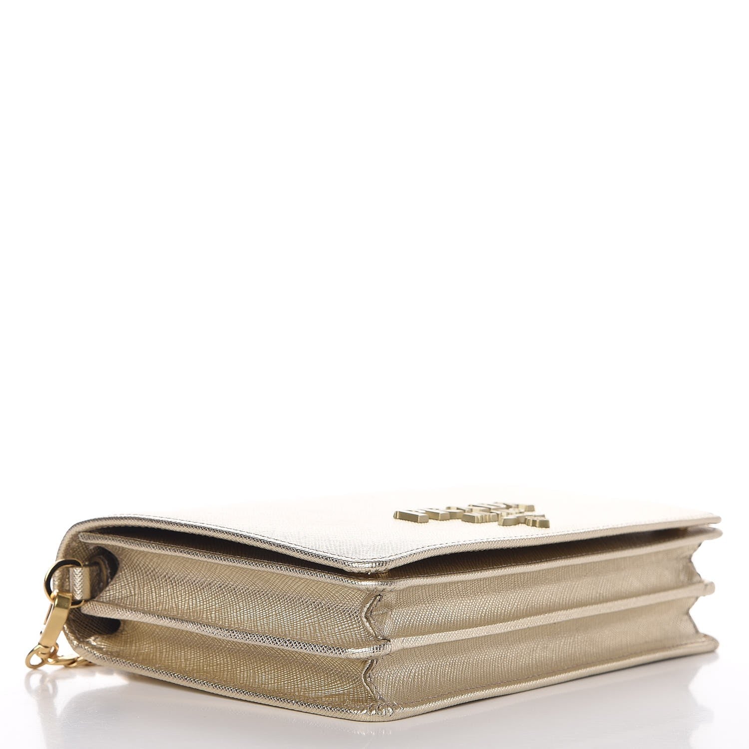 Prada Metallic Saffiano Lux Chain Wallet Pirite 4 of 7