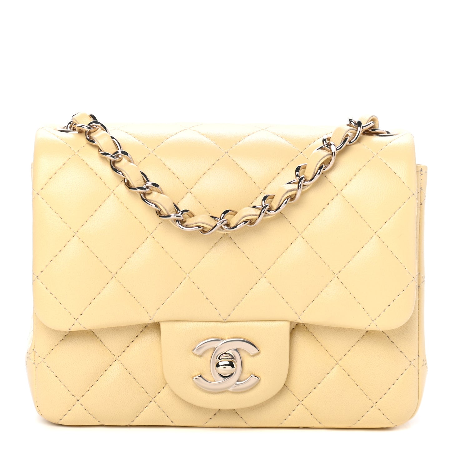 Lambskin Quilted Mini Square Flap Light Yellow