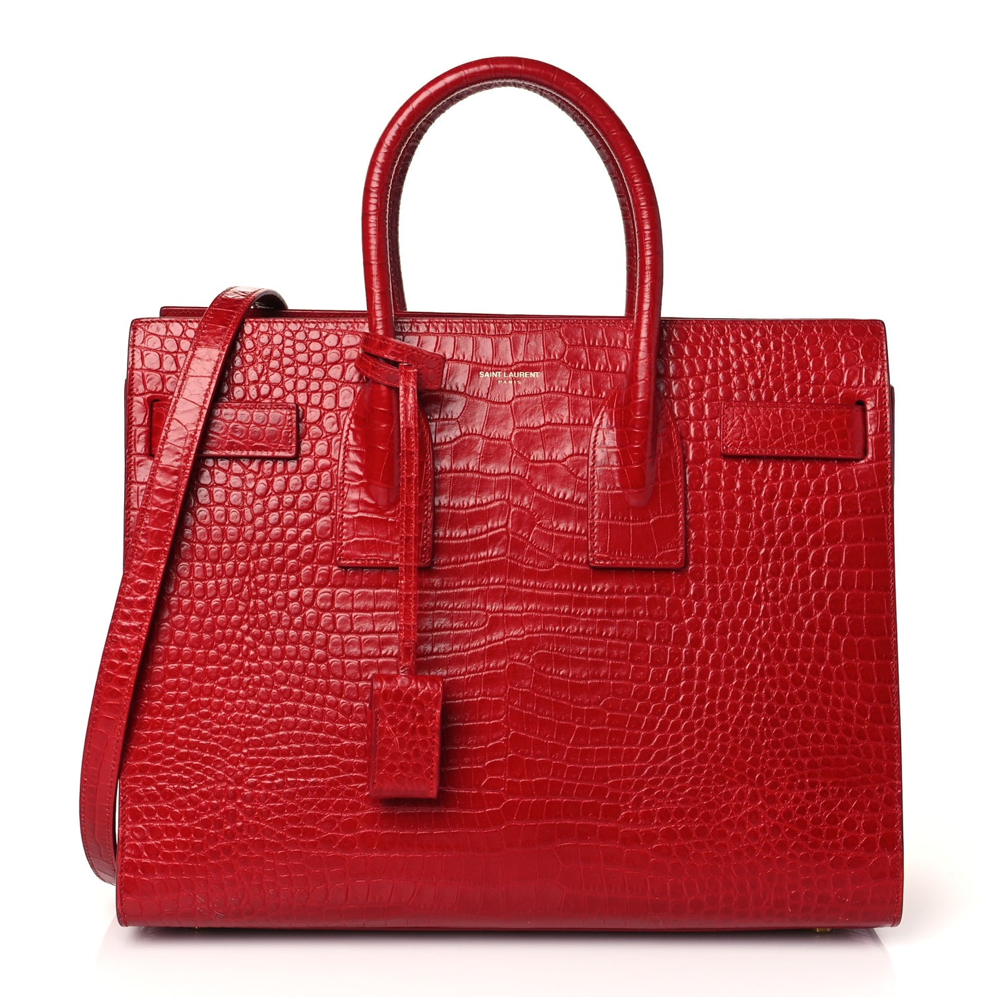Calfskin Crocodile Embossed Small Sac De Jour Eros Red