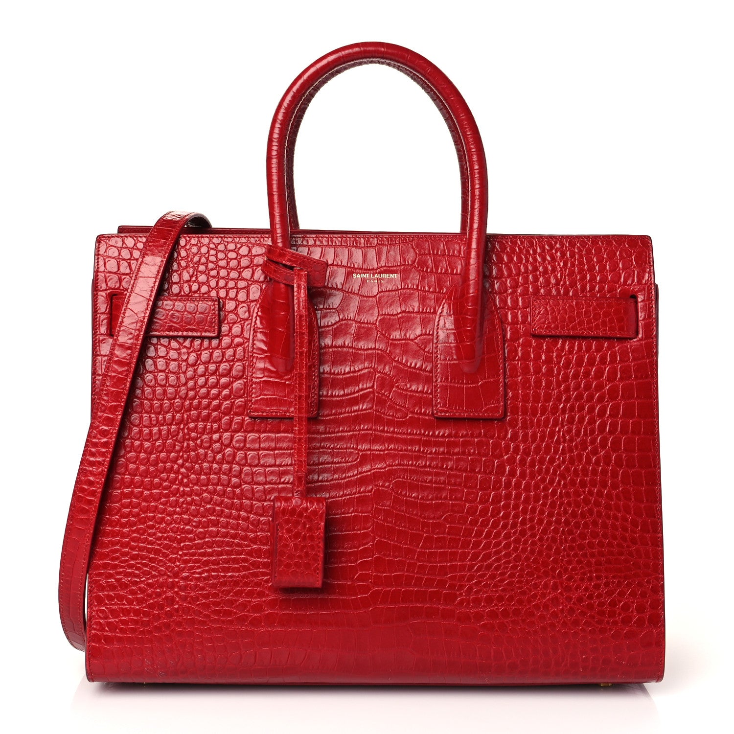 Saint Laurent Calfskin Crocodile Embossed Small Sac De Jour Eros Red 1 of 9