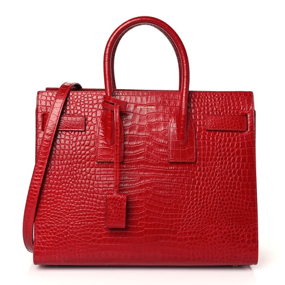 Saint Laurent Calfskin Crocodile Embossed Small Sac De Jour Eros Red 1 of 9
