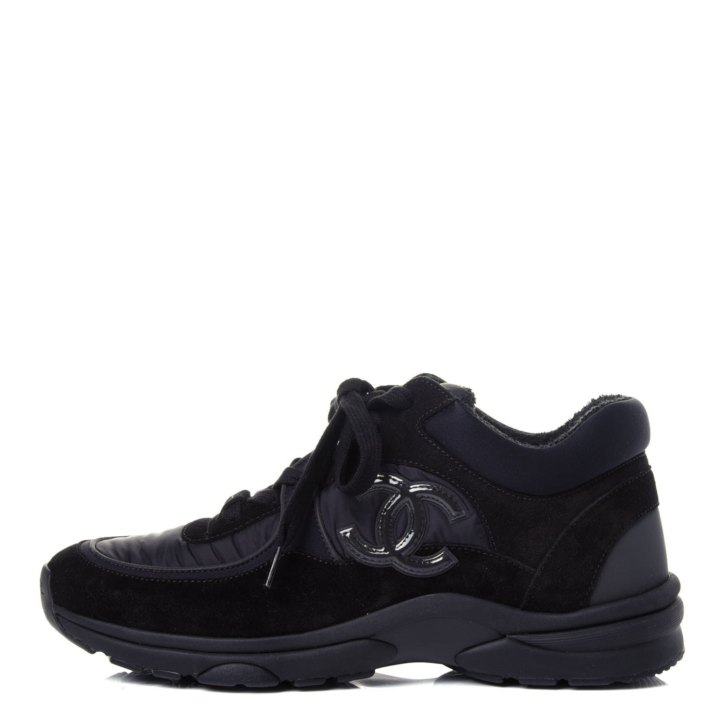 Chanel Nylon Calfskin Suede Calfskin CC Sneakers 38 Black 1 of 11