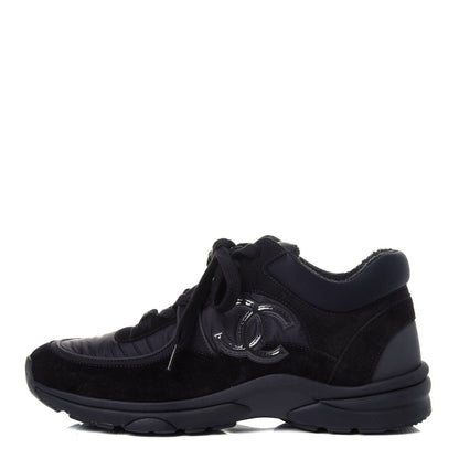 Chanel Nylon Calfskin Suede Calfskin CC Sneakers 38 Black 1 of 11