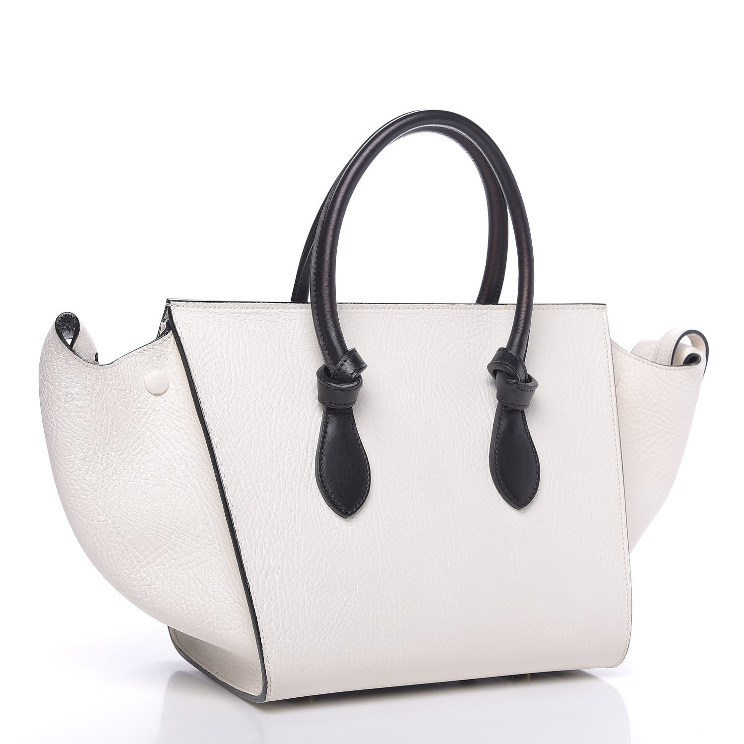 Celine Elephant Calfskin Bi-Color Medium Tie Knot Tote White Black 3 of 14
