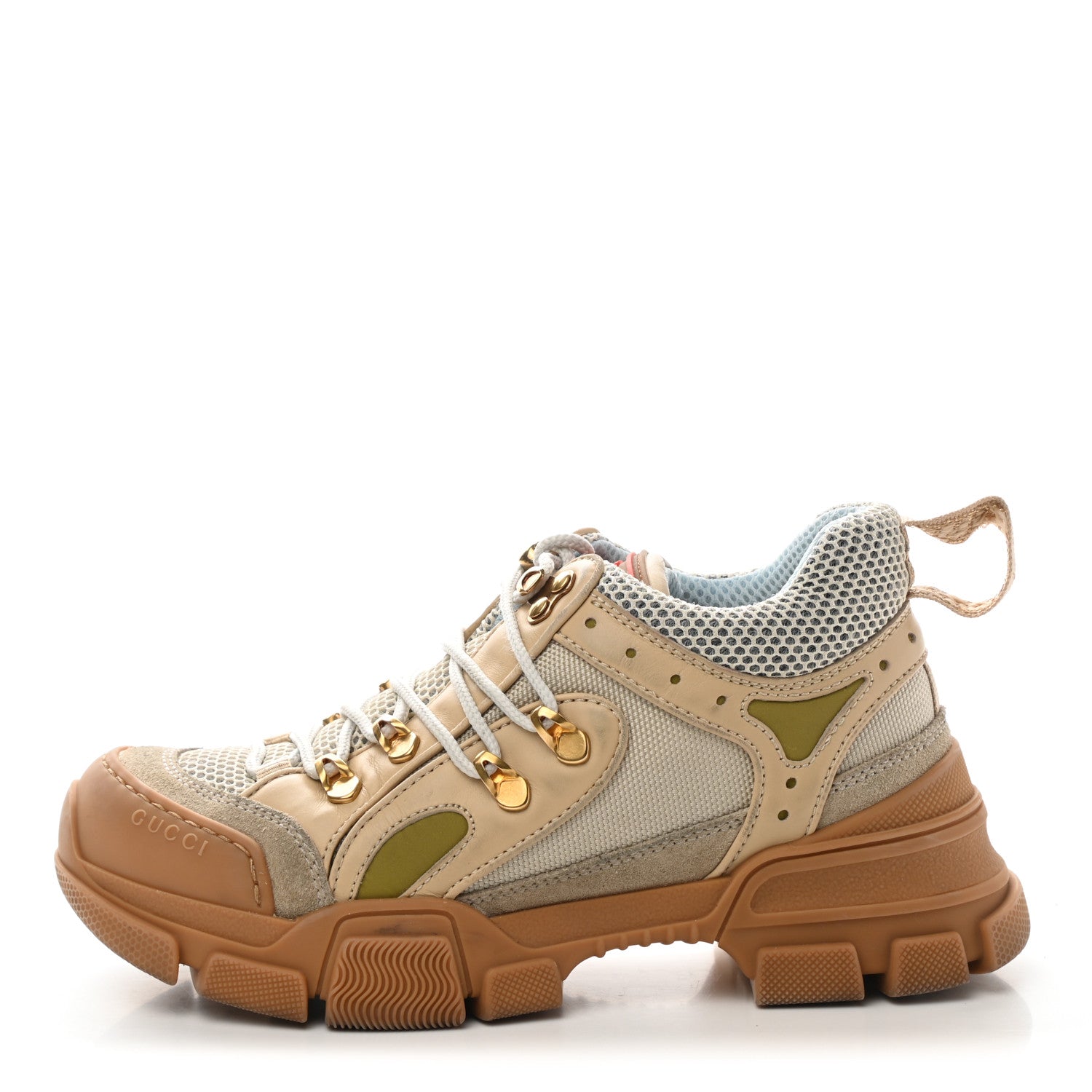 Gucci X SEGA Mesh Canvas Calfskin Womens Flashtrek Sneakers 36 Mystic White Oatmeal Sand Storm 1 of 8