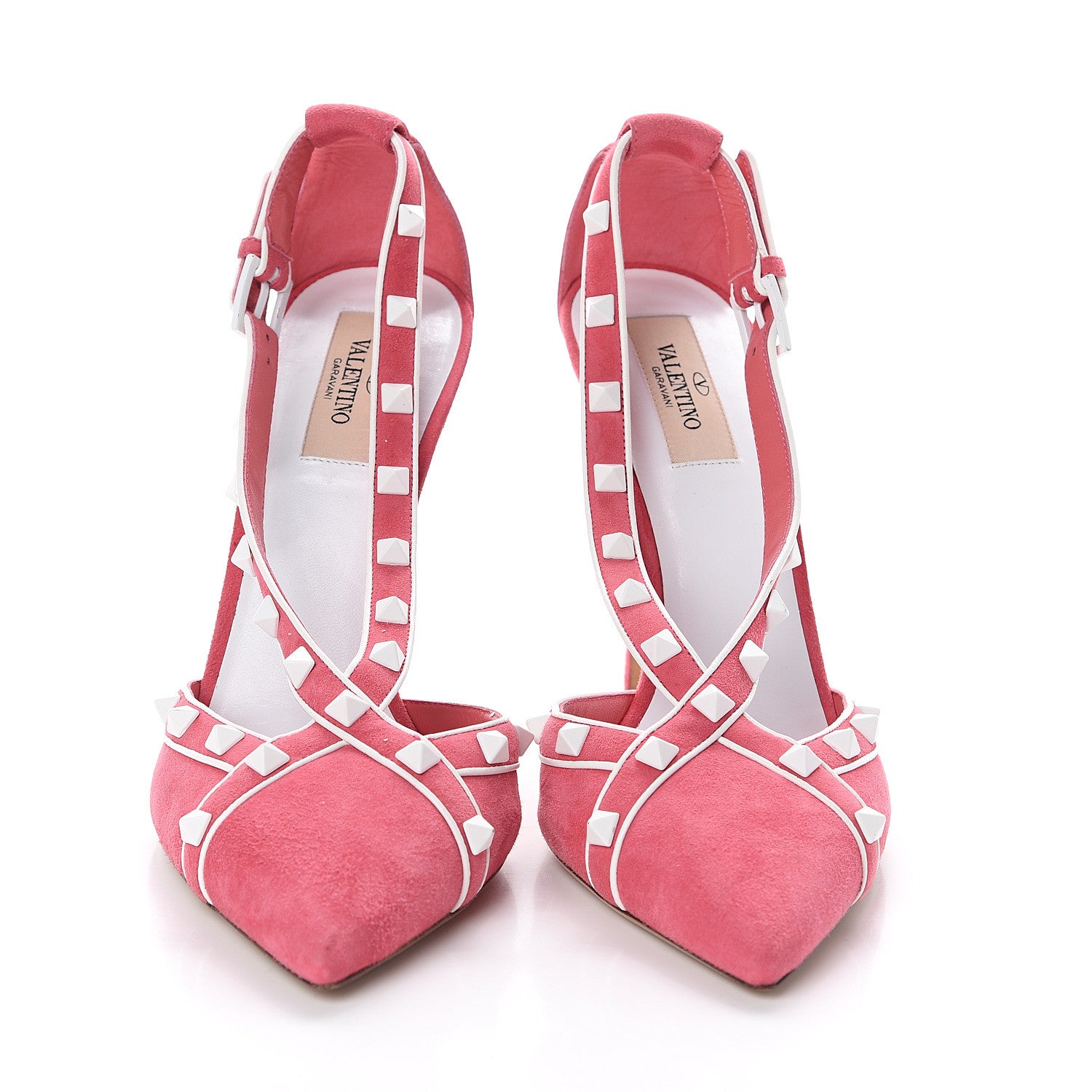 Valentino Garavani Suede Free Rockstud Cross Strap D'Orsay 105mm Pumps 40 Shadow Pink Optic White 2 of 7