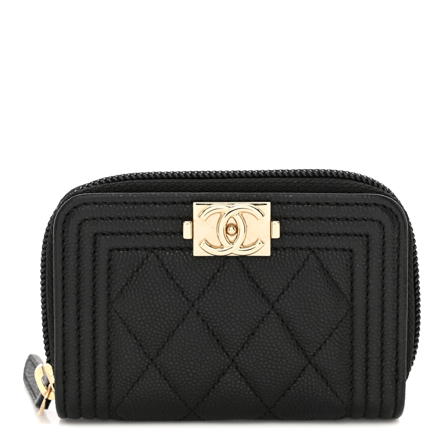 Caviar Quilted Boy Zip Around Coin Purse Wallet Black